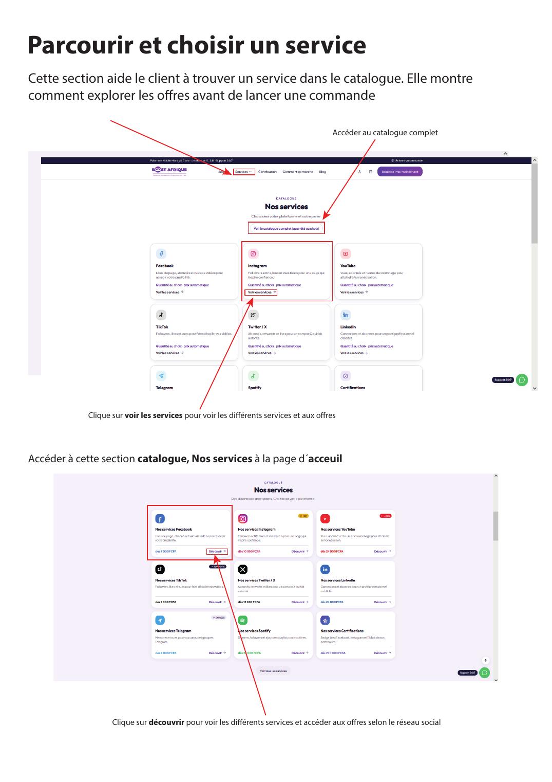 Accès au catalogue complet des services depuis la page d'accueil
