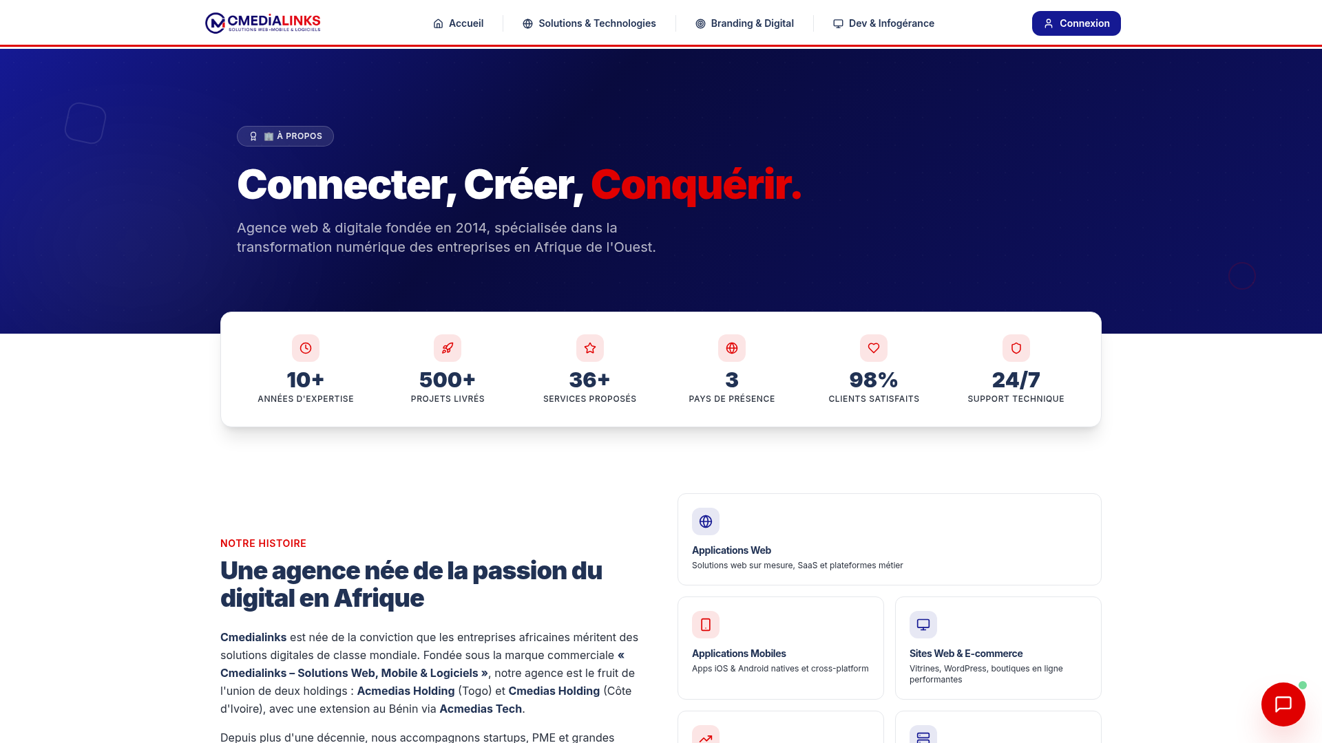 Page À propos Cmedialinks — écosystème et entités