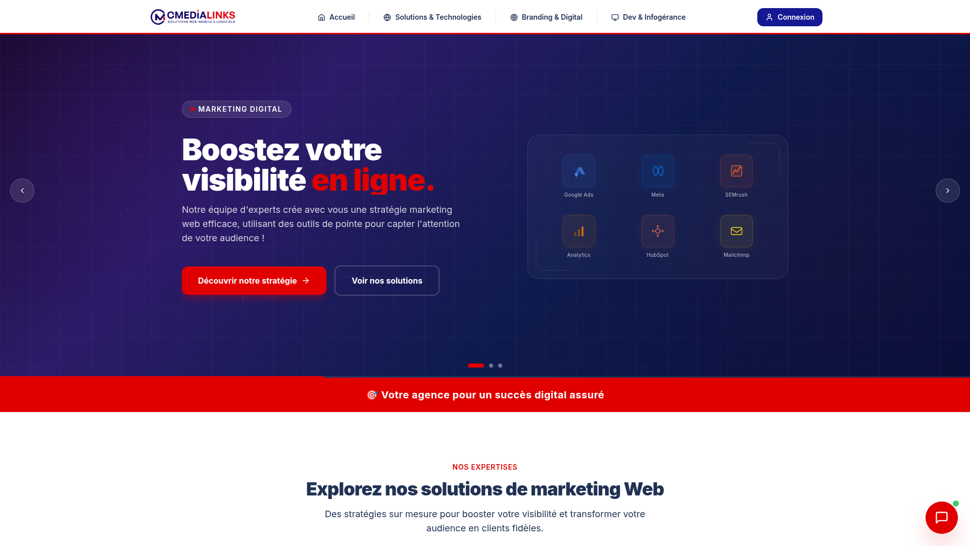 Page Marketing digital — Google Ads, Meta, SEMrush
