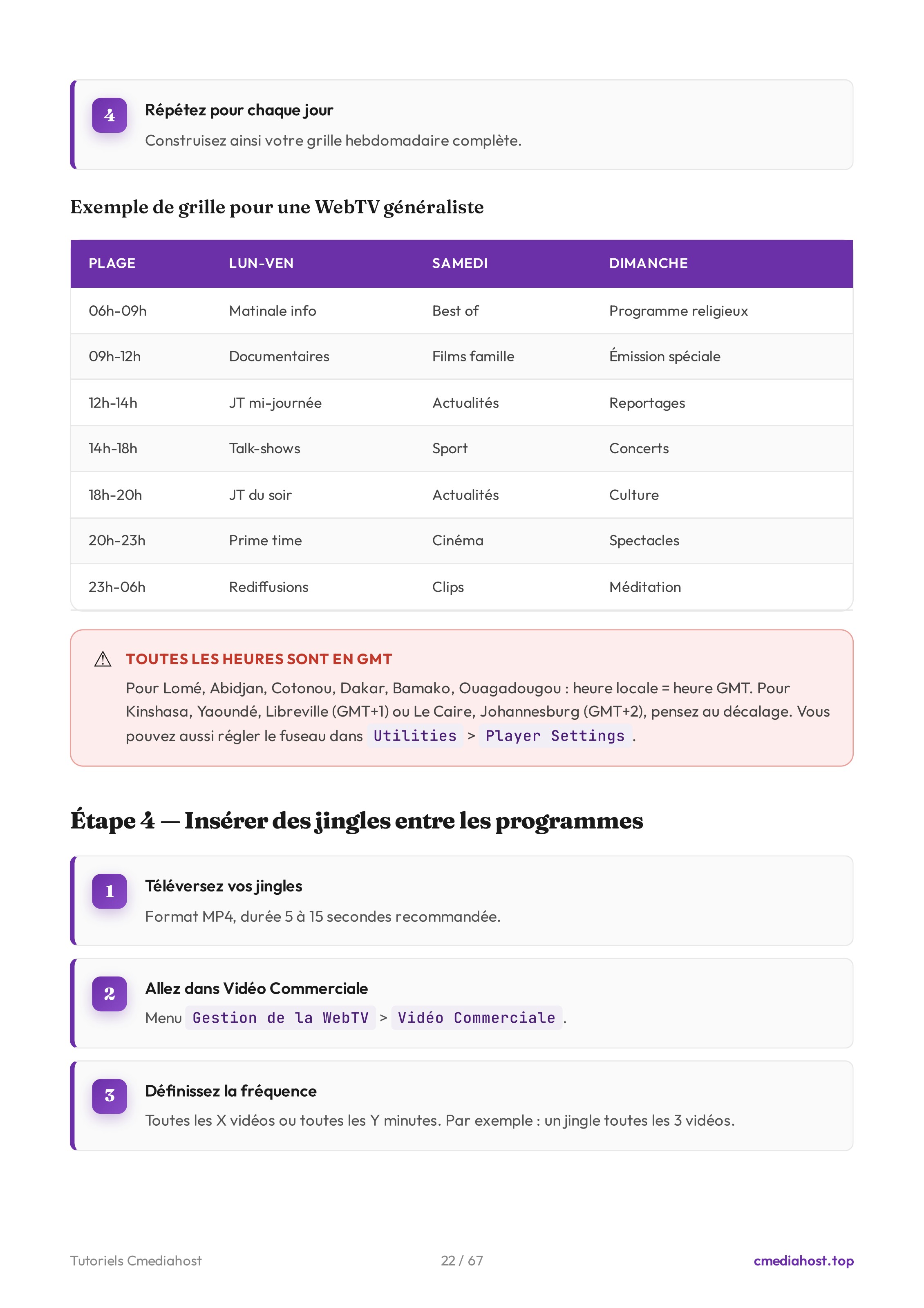Grille TV hebdomadaire Cmediahost — Planificateur de playlists