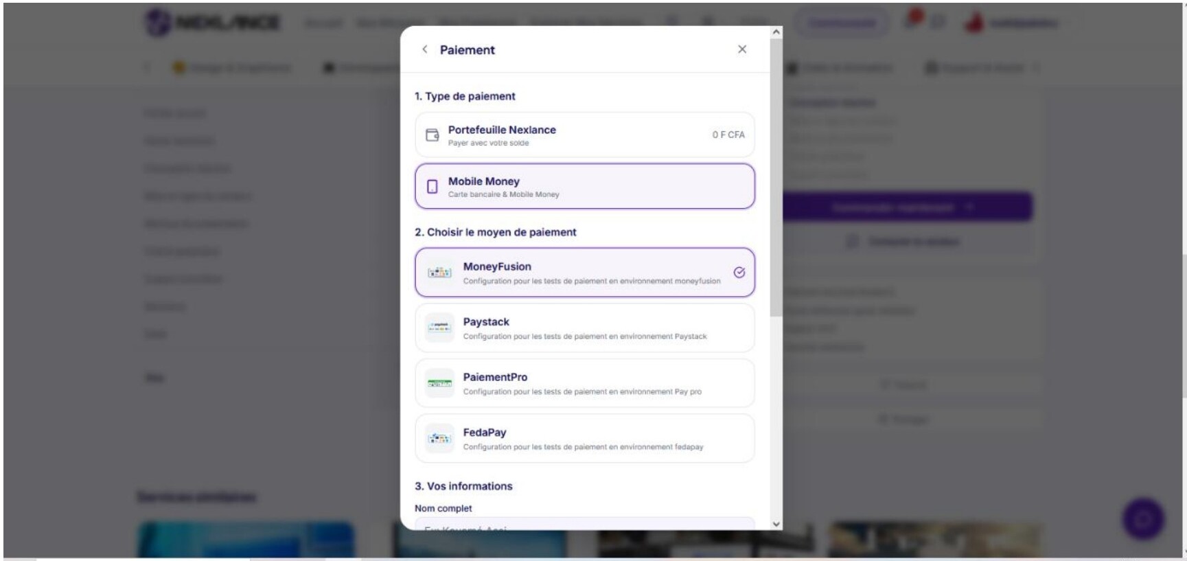 Options de paiement et formulaire utilisateur