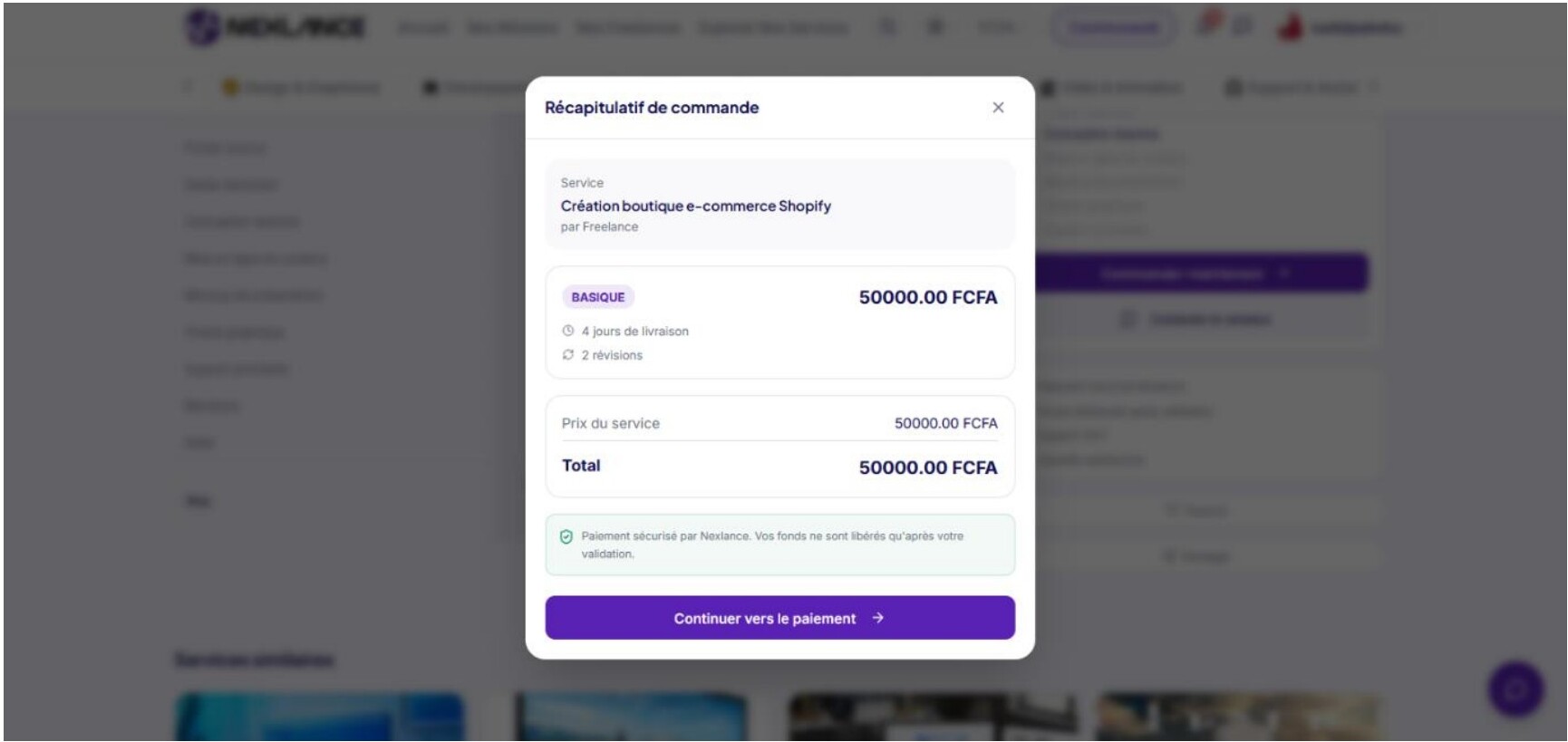Récapitulatif de commande avec détails et prix total