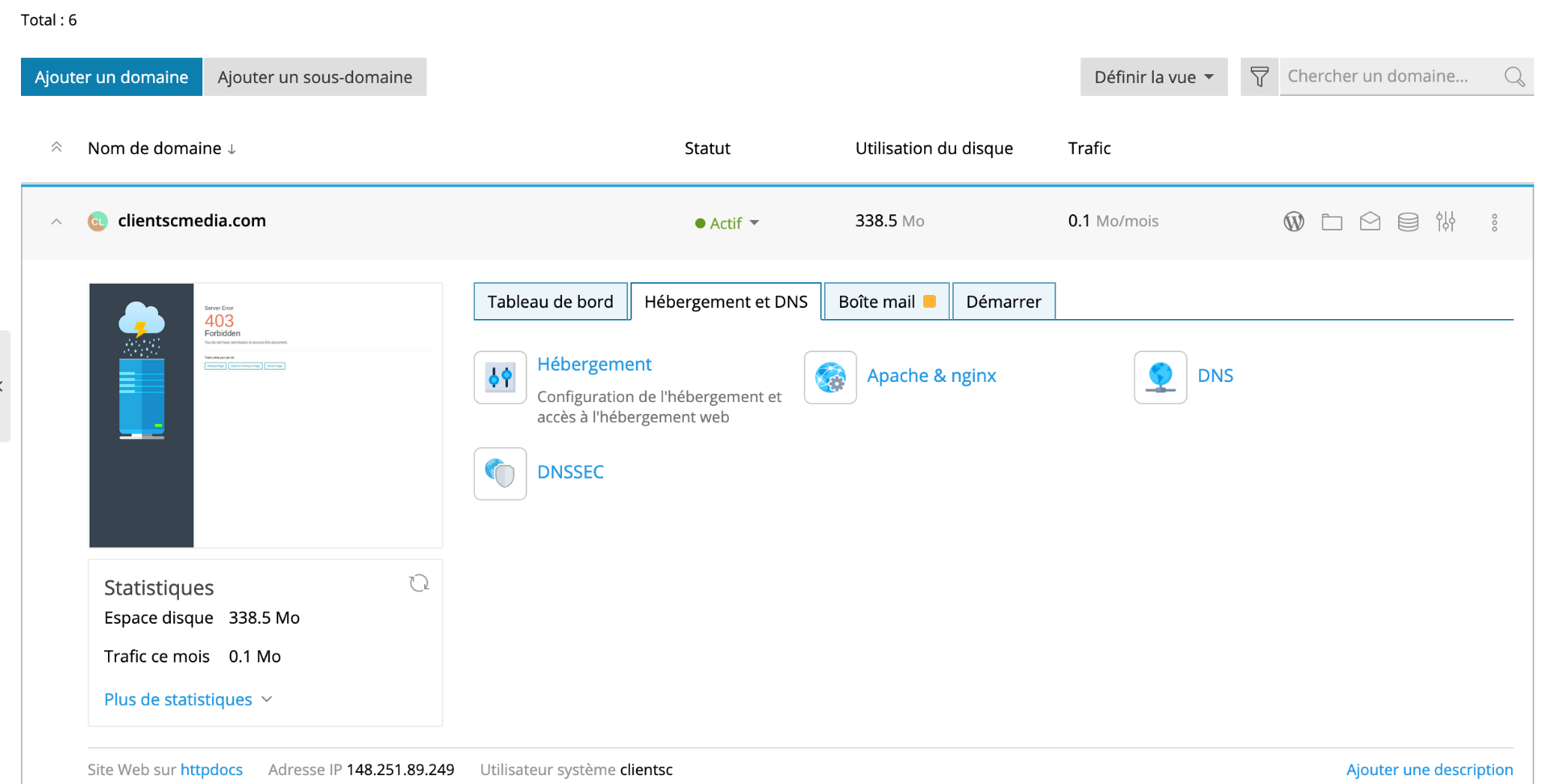 Zone DNS dans Plesk Cmediahost